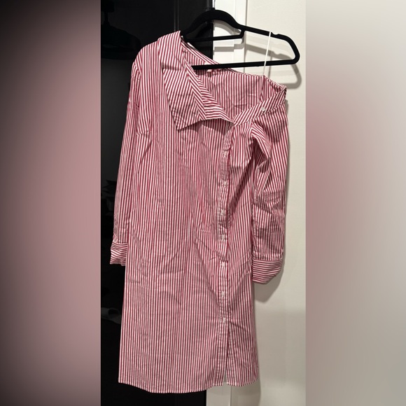 re:named Off-Shoulder Collar and Front Button-Down Long Sleeve Shirt Dress - Picture 1 of 4